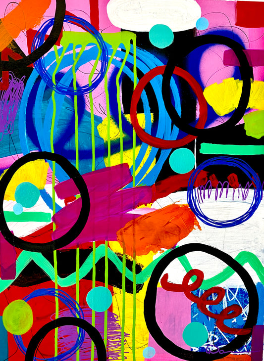Beautiful Life (18x24) - Abstract mixed media graffiti watercolor paper painting