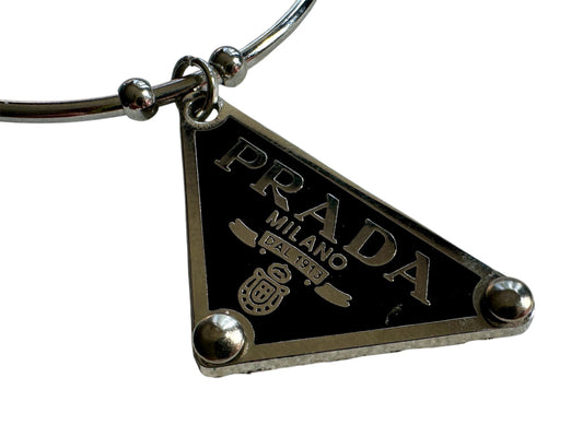 Repurposed Black Prada Triangle Logo Stainless Steel Bracelet For Women (Size: 7.5")