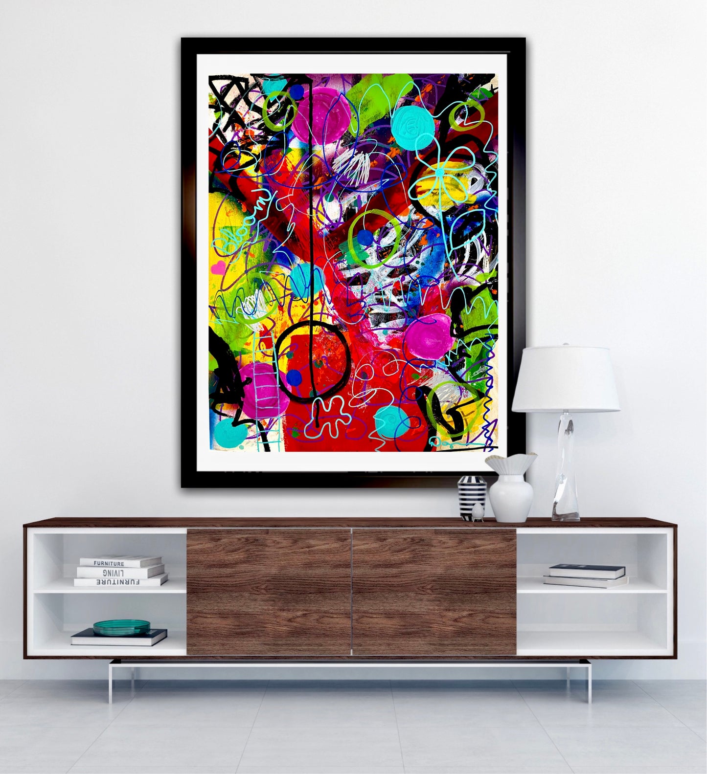 Bloom (18x24) - Abstract mixed media graffiti style watercolor paper painting