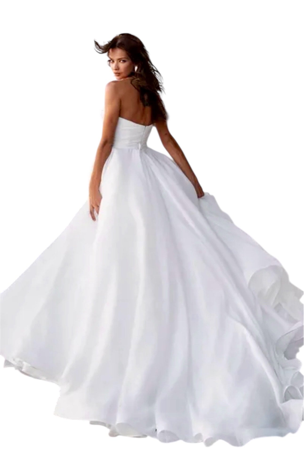 Custom Made: Breathtaking Designer Strapless Sleeveless A-Line With Pearl Beads At The Neckline And A Gorgeous Train.