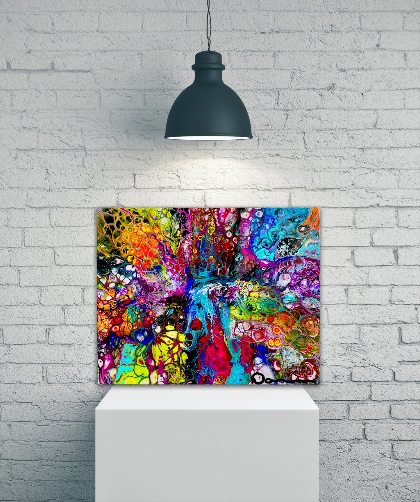 Bubbles (8x10) - Abstract fluid acrylic wooden canvas painting