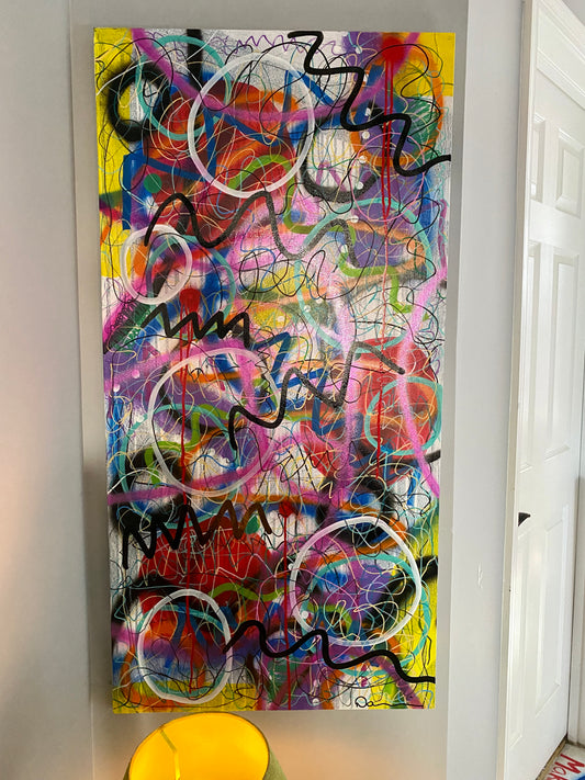 Carnival (24x48) - Abstract mixed media canvas wall art painting