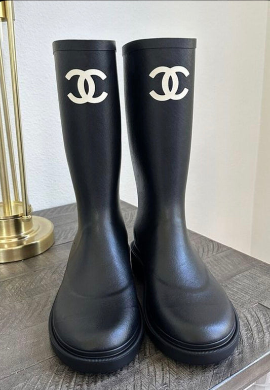 1-Featured - Chanel-Inspired Black Rubber Rain Boots