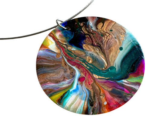 Chromatic Drift - Hand-Painted Lightweight 2” Metal Pendant On An 18” Cable Chain 