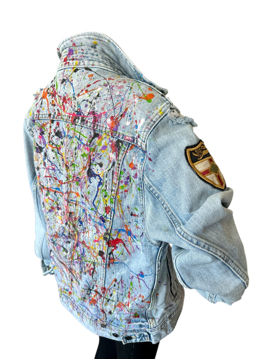 Wearable Art - Colorburst - Absolutely Chic Custom Made Graffiti Denim Jacket by Dani Wilson Designs (Size:M)