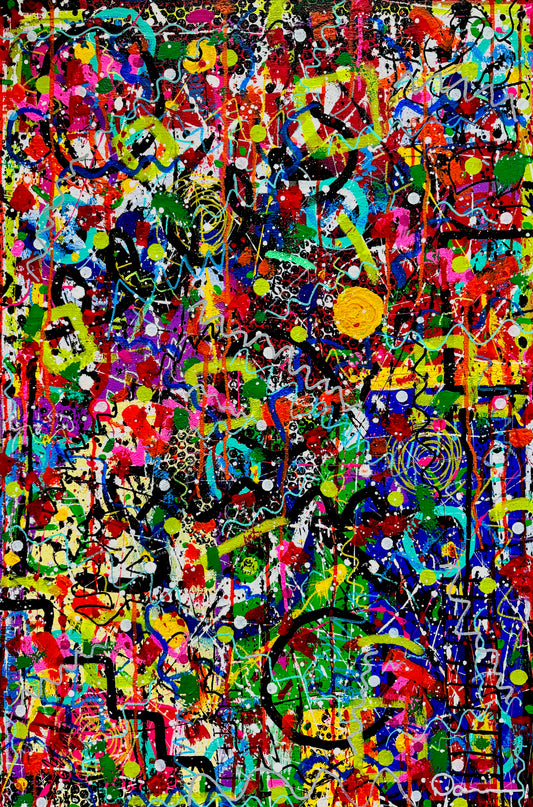 0-Featured - Controlled Chaos (24x48)  - Abstract mixed media deep premium canvas wall art painting