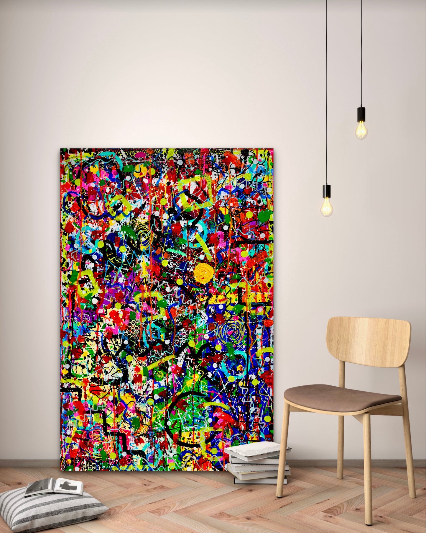 2-Featured - Controlled Chaos (24x48)  - Abstract mixed media deep premium canvas wall art painting