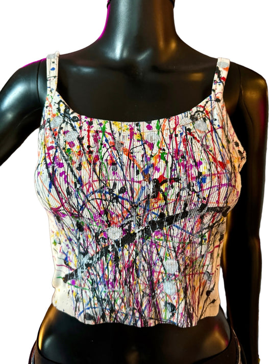 Wearable Art Hand Painted Cropped Tank Top (Size:S)