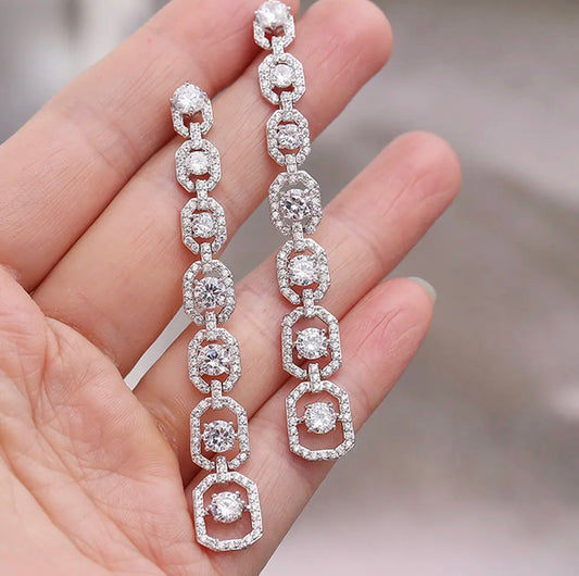 Custom Made: Breathtaking Long Crystal Bridal Earrings (74mm)