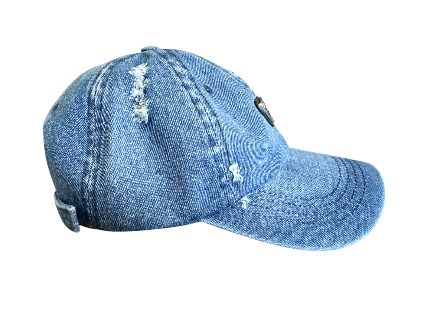 Repurposed Prada Distressed Denim Ball Cap For Men And Women by Dani Wilson 