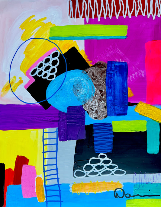 2-Featured Electric Playground (11x14) Gouache painting on Yasutomo art mineral paper