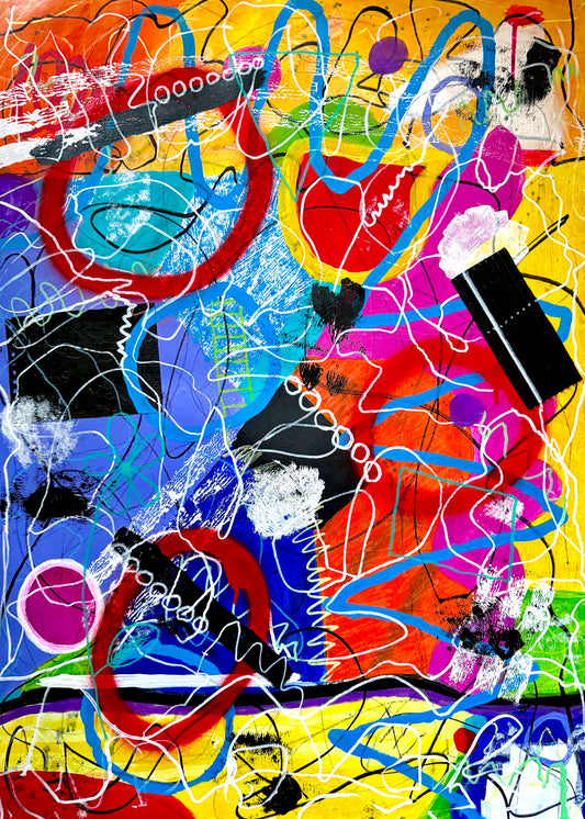 Electric Quarry 22x30 - Original Hand-Painted Colorful Vibrant Abstract Signed Painting by Dani Wilson