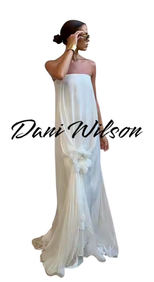 Custom Made: Absolute Elegance. Long Floor Length Strapless Sleeveless Satin Floral Wedding Gown Prom Dress Custom Color by Dani Wilson 