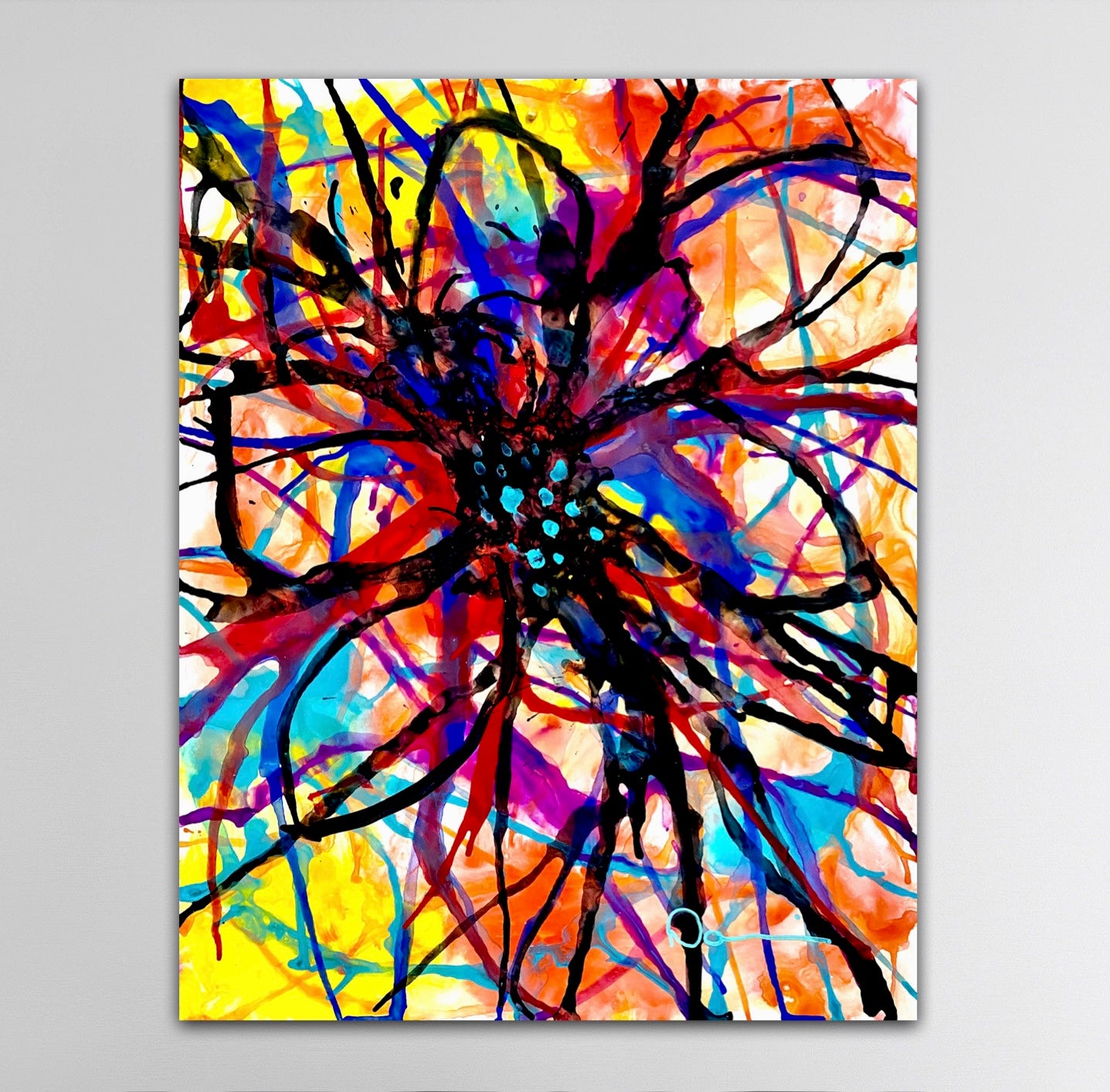 Flower In Sunshine (11x14) - Abstract acrylic ink Yasutomo Art mineral paper painting