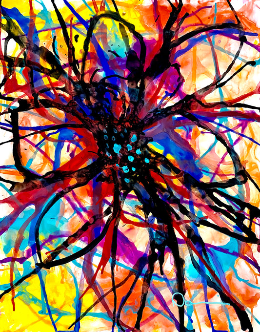 Flower In Sunshine (11x14) - Abstract acrylic ink Yasutomo Art mineral paper painting