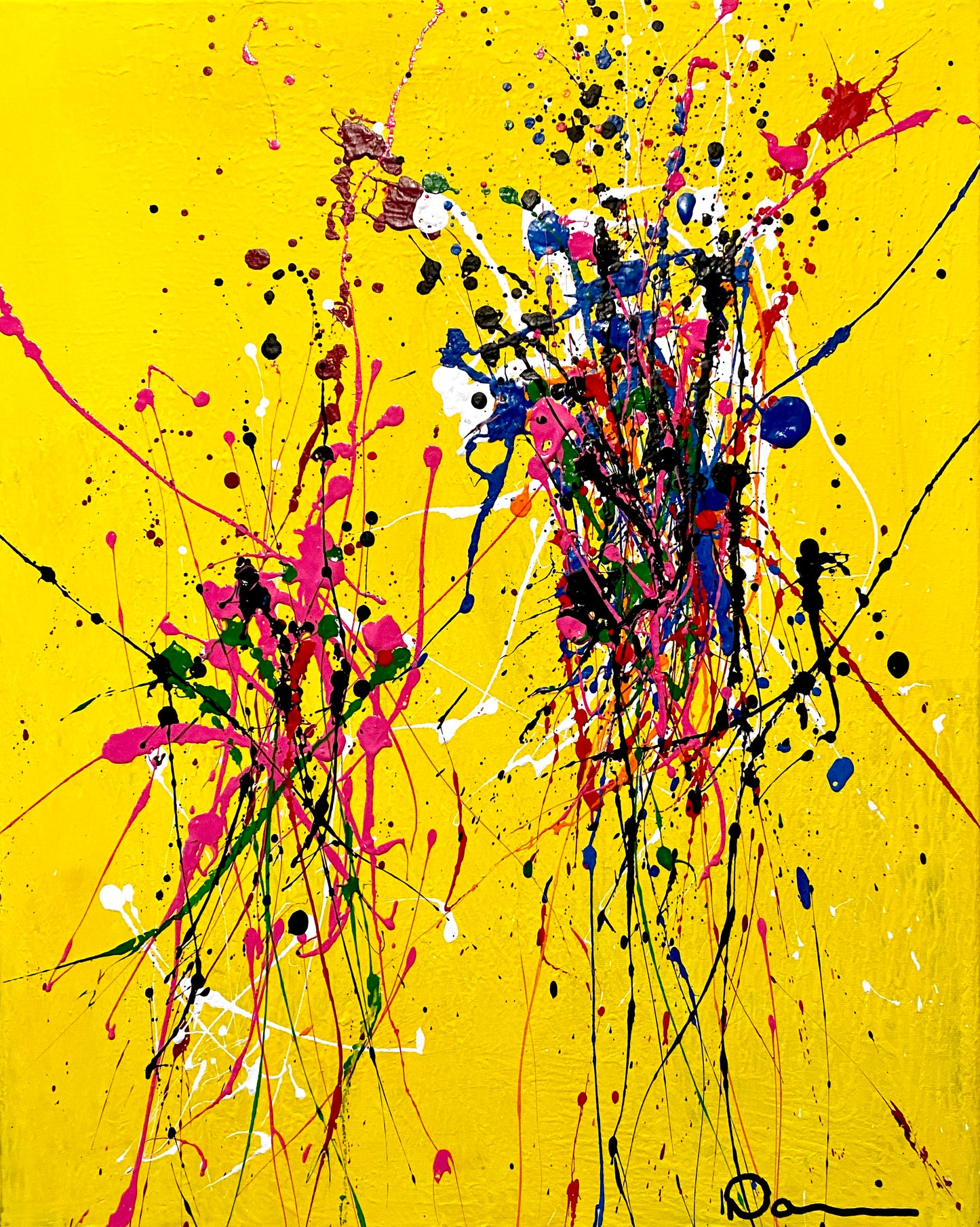 Fresh Squeezed Lemonade  (16x20) - Abstract acrylic spatter style canvas painting