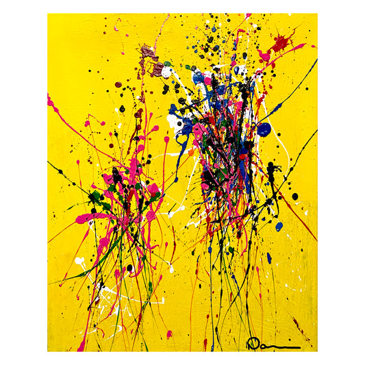 Fresh Squeezed Lemonade  (16x20) - Abstract acrylic spatter style canvas painting