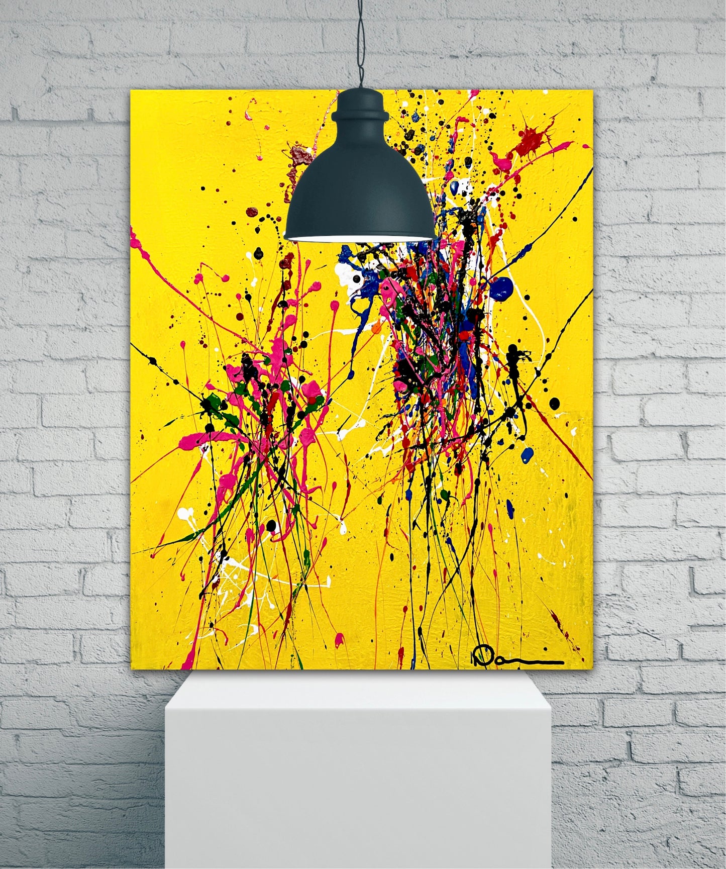 Fresh Squeezed Lemonade  (16x20) - Abstract acrylic spatter style canvas painting