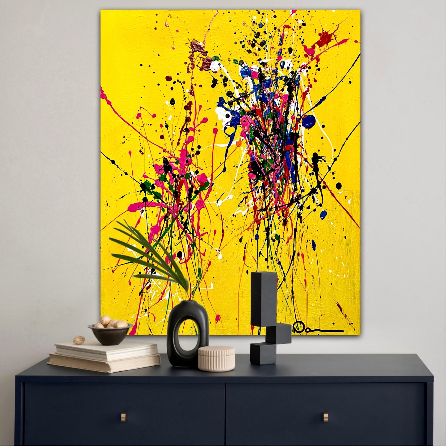 Fresh Squeezed Lemonade  (16x20) - Abstract acrylic spatter style canvas painting