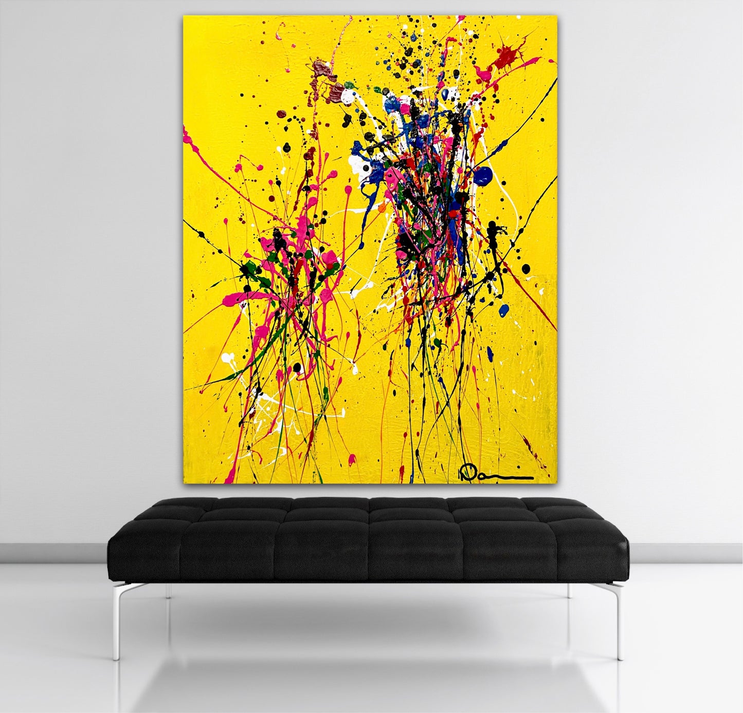 Fresh Squeezed Lemonade  (16x20) - Abstract acrylic spatter style canvas painting