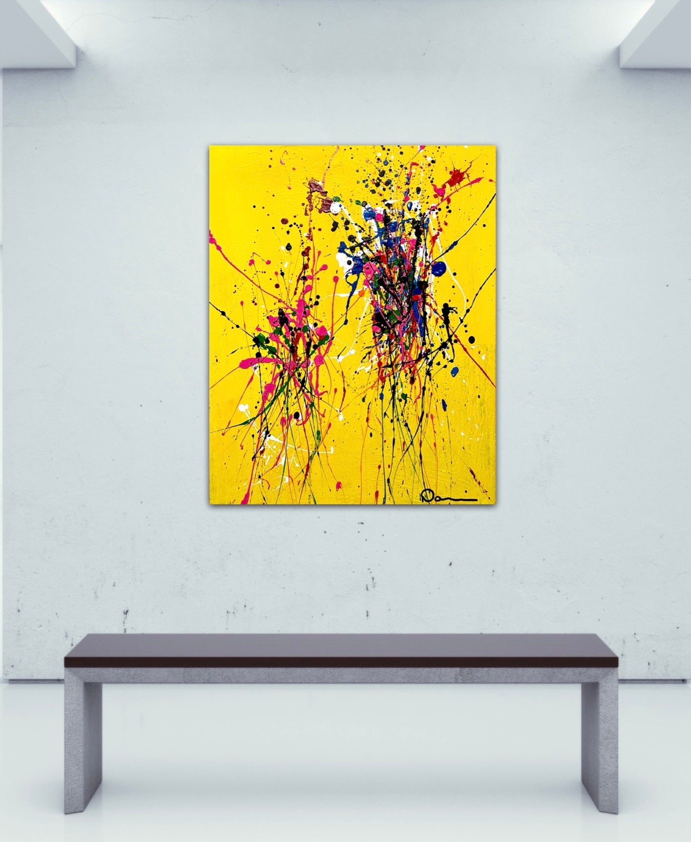 Fresh Squeezed Lemonade  (16x20) - Abstract acrylic spatter style canvas painting