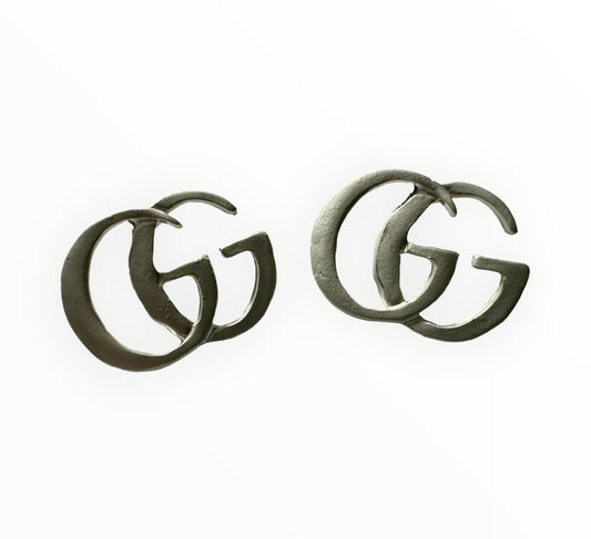 Double G Gucci Stud Earrings Brushed silver 1” wide