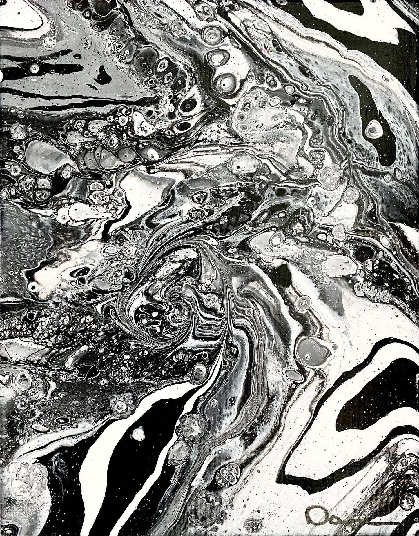 Black and white abstract fluid acrylic painting