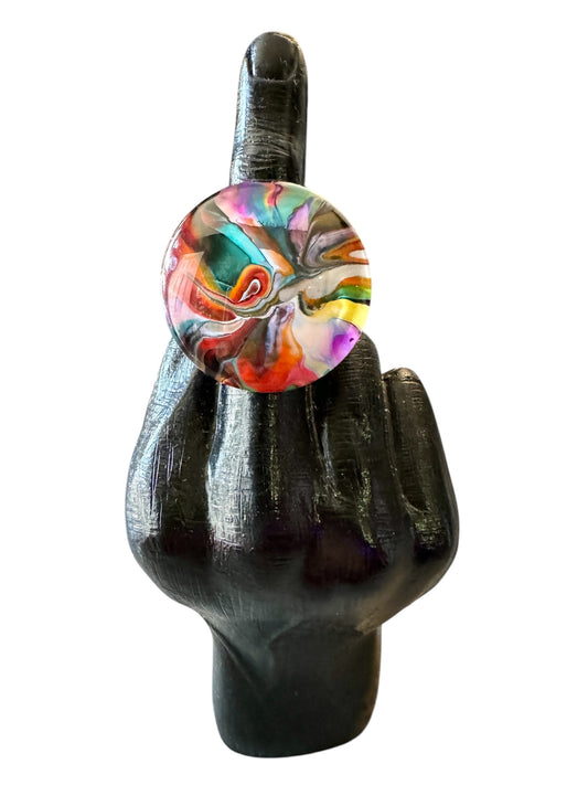 Reflections of Radiance - Hand-Painted Glass Adjustable Stainless Steel Ring 