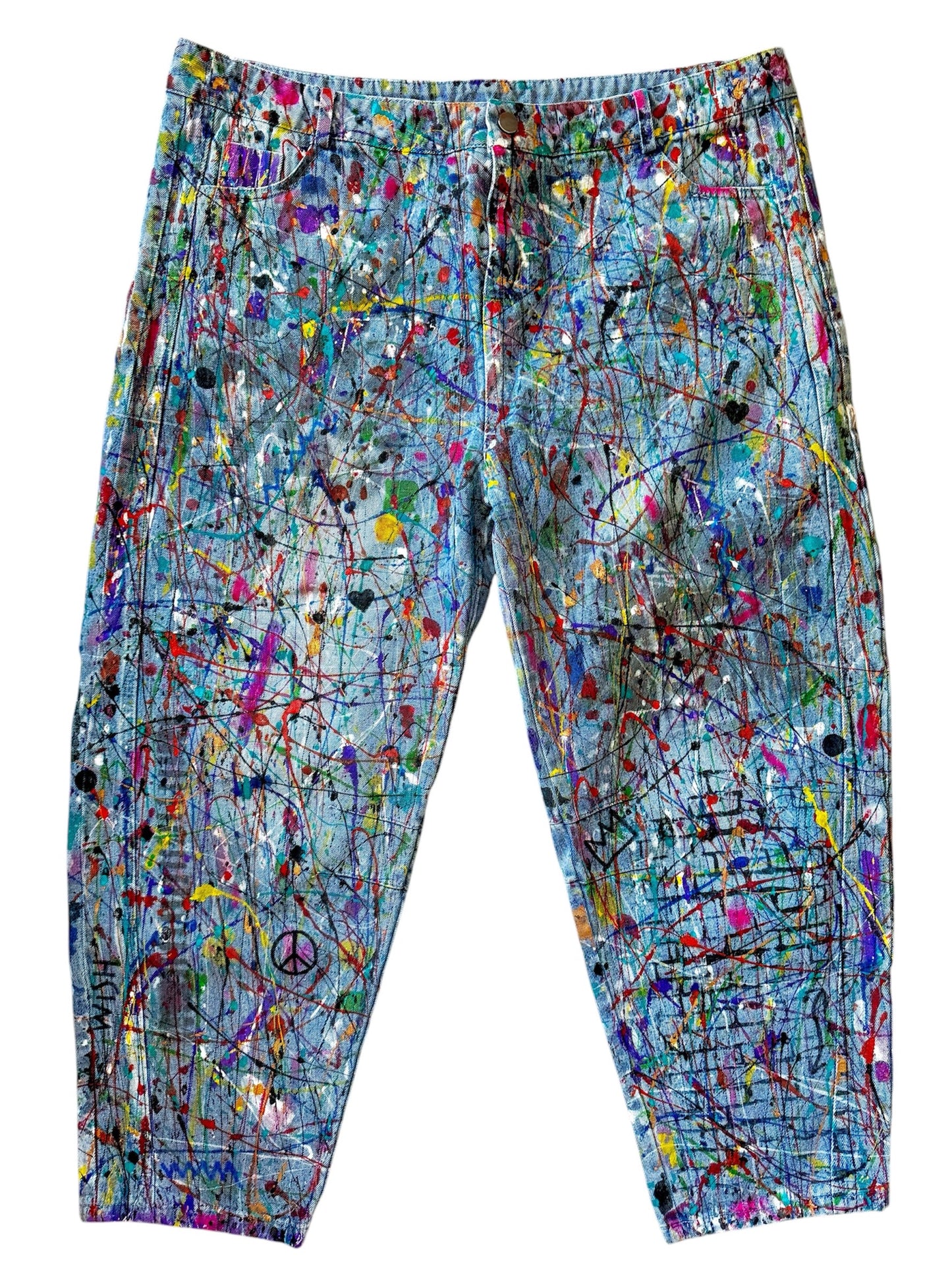 Graffiti Glam Jeans - Wearable Art - Hand Painted One Of a Kind Jeans (Size:16)