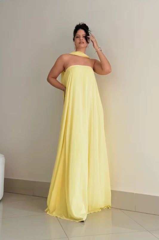 Custom Made: Very Sexy Long Floor Length Sleeveless Halter Dress With Scarf