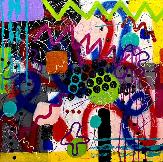 It’s All In My Head (24x24) -Mixed media graffiti style canvas painting