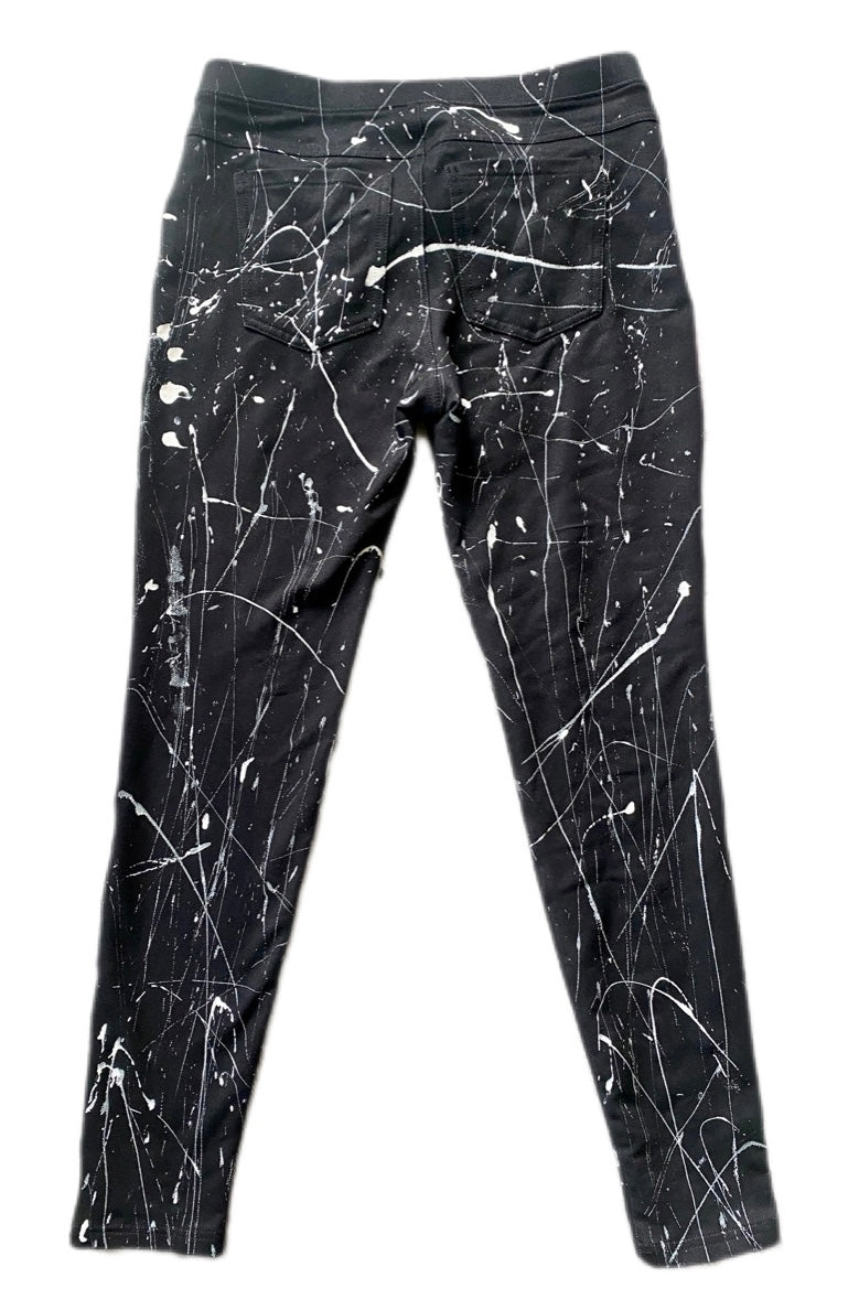 Wearable Art - Original One-of-a-kind Black Hand Painted Denim Jeggings (Medium)