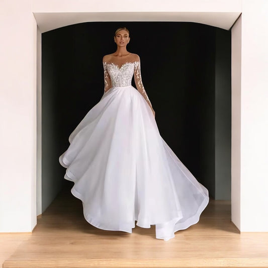 Custom Made: Designer Long Sleeve Lace Slim Fit Tailored Wedding Gown