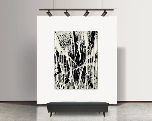 Liquid (36x48) -Black and white abstract acrylic and ink canvas wall art painting