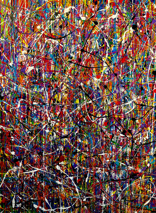 Look Behind You (36x48) - Large mixed media abstract Jackson Pollock style canvas wall art painting