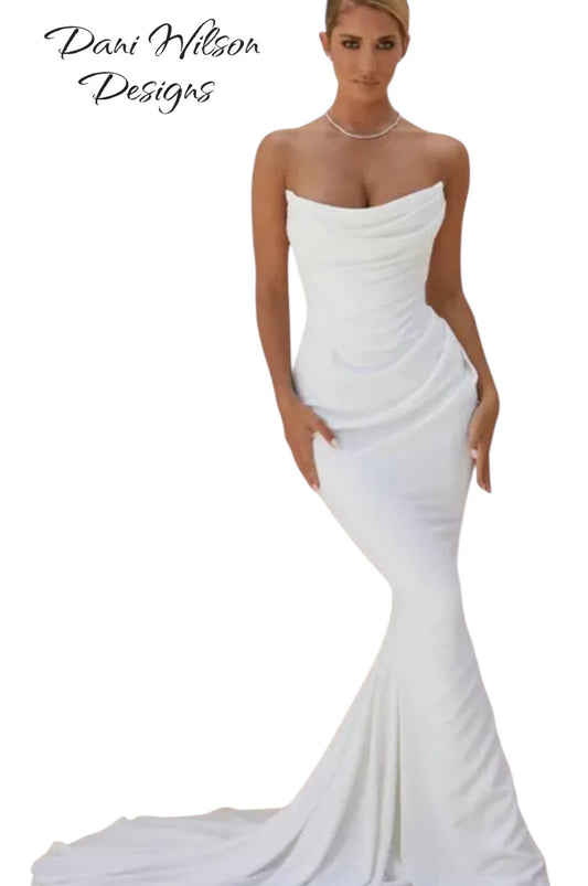 Custom Made: Simply OMG! Long Sexy Satin Mermaid Sleeveless Strapless Pleated Beach Wedding Dress by Dani Wilson