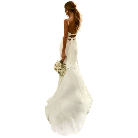 Custom Made: Simply Delicious! Satin Mermaid Backless Spaghetti Straps High Slit Wedding Dress Bridal Gown With Sweeping Train