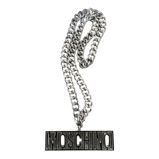 So Freaking Chic! 33” Moschino Silver Tone Necklace for Men Or Women.