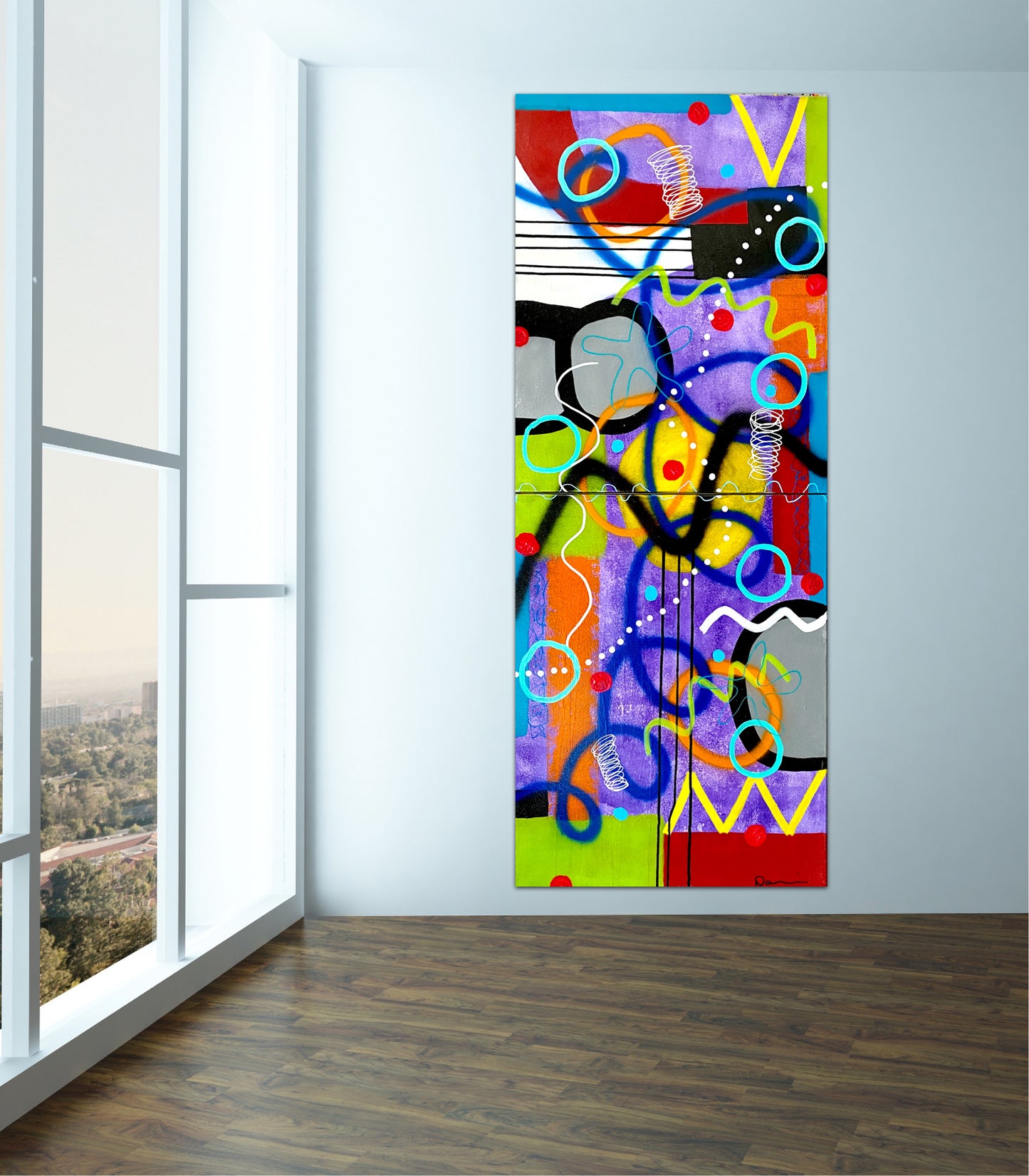 My Crazy Fucking Mind (24x60) - Mixed media graffiti style abstract canvas painting