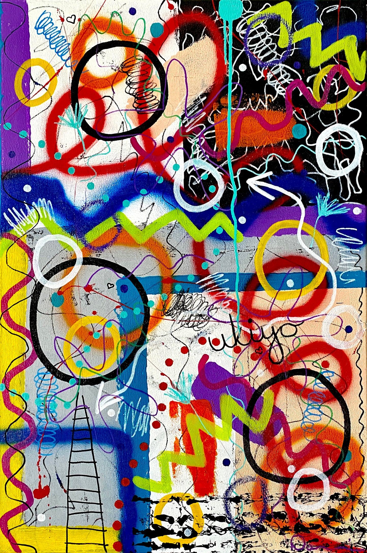 My House Party (24x36) - Abstract mixed media graffiti canvas wall art painting