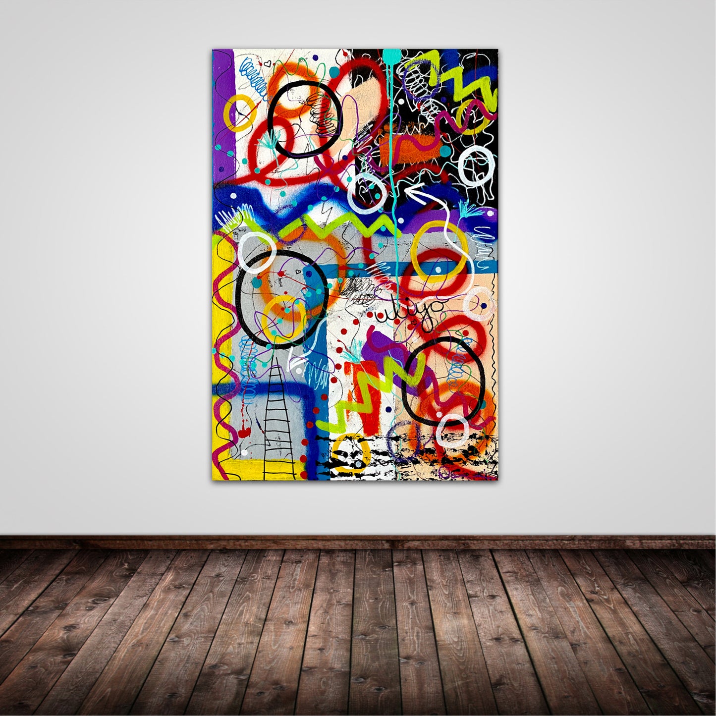 My House Party (24x36) - Abstract mixed media graffiti canvas wall art painting