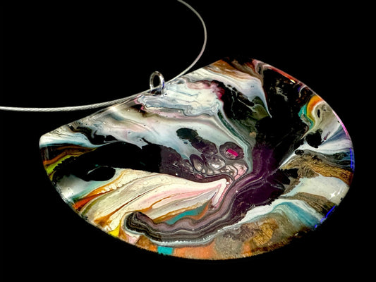 MystiqueWave - Hand painted 3" wearable art pendant with 18" stainless steel cable chain