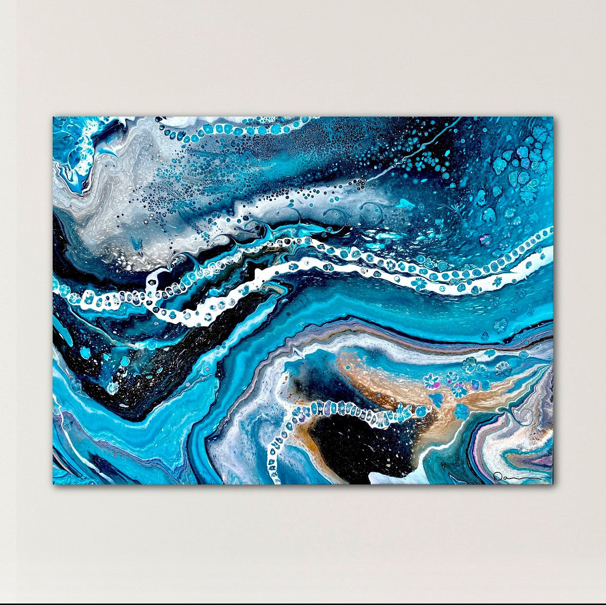 Night On The Boardwalk (36x24) - Abstract fluid acrylic canvas wall art painting