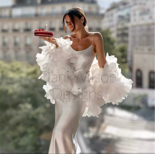 Very Romantic Gorgeous Designer Handmade Floral Organza Cape/Jacket For Wedding Prom Special Occasion Many Colors Available (XS-XXXL)