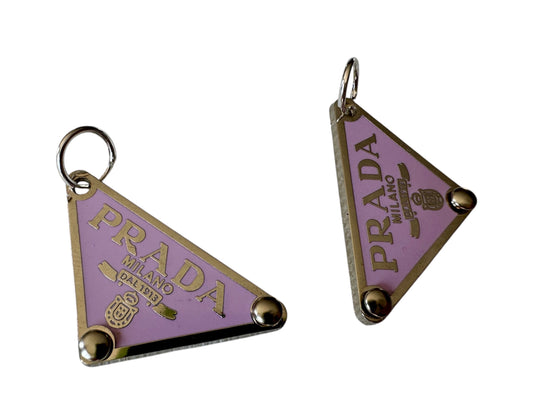 Repurposed Prada Triangle Logo Earrings With Sterling Silver Hoops 1.25” Long