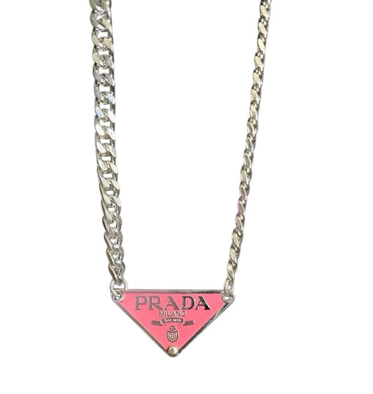Absolutely Gorgeous Pink Repurposed Prada Stainless Steel 18”Necklace For Men Or Women 