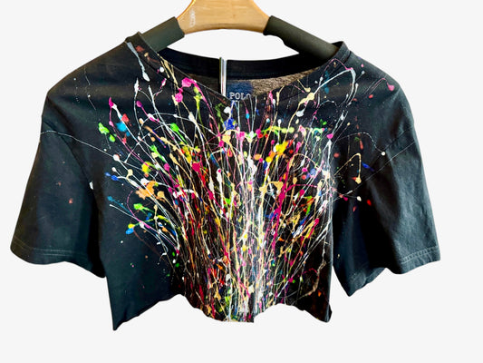 Wearable Art - Hand Painted Polo Crop Top For Women (Size:M)