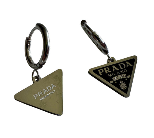 Repurposed Prada Triangle Drop Earrings 