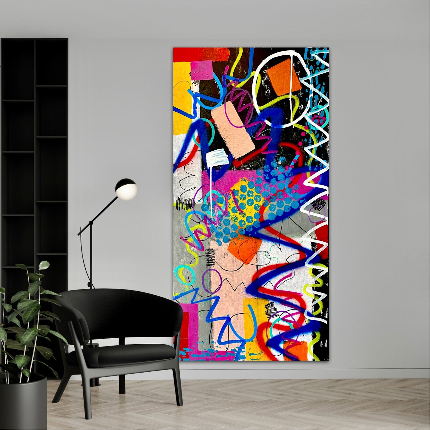 Protection (24x48) - Abstract mixed media graffiti canvas wall art painting