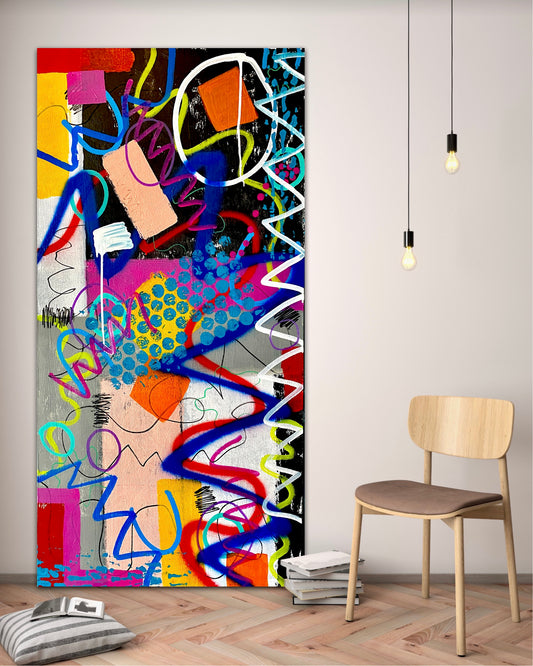 Protection (24x48) - Abstract mixed media graffiti canvas wall art painting